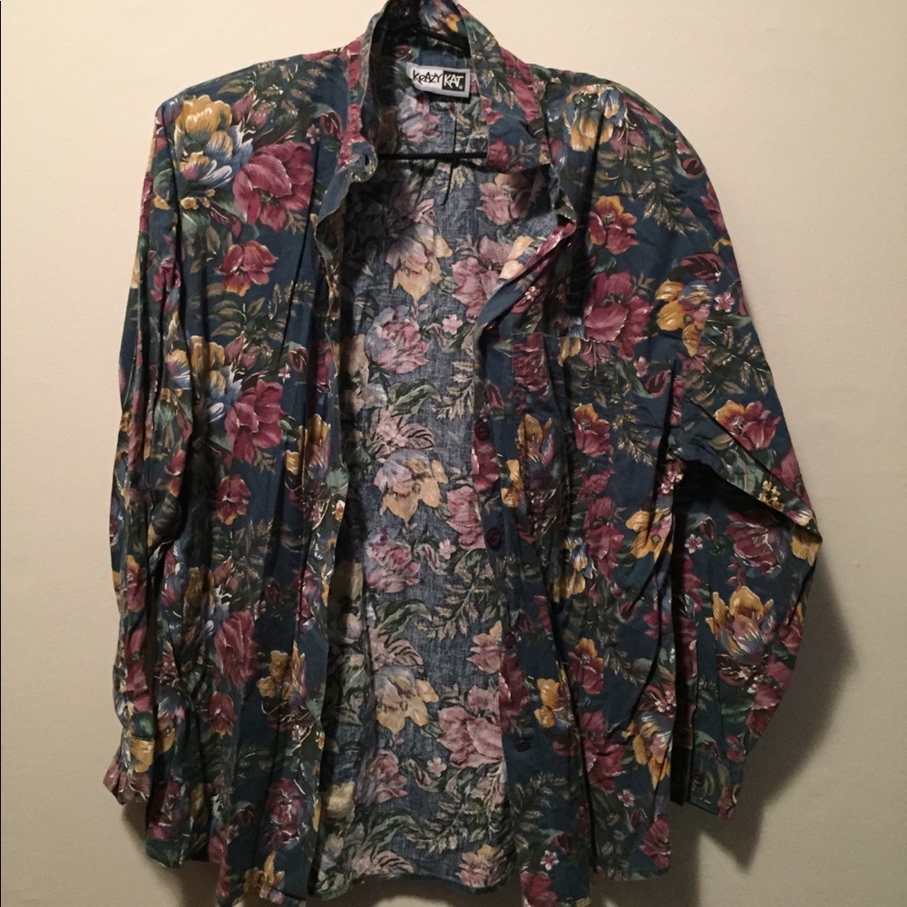 Vintage Floral Button Down with shoulder pads